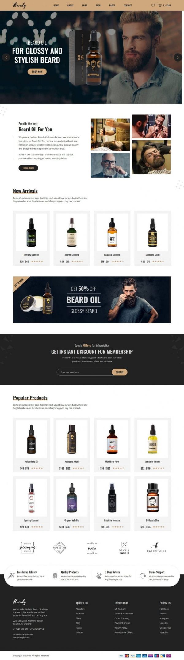 Bardy - Beard Oil eCommerce Bootstrap 4 template