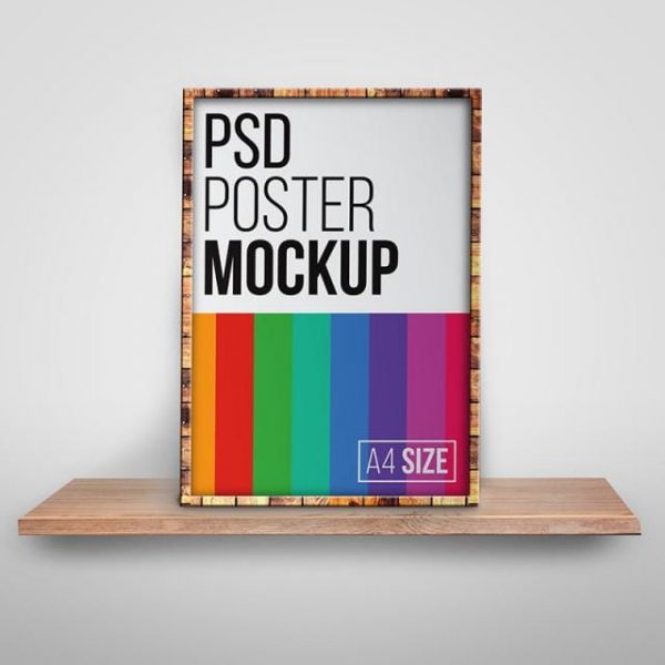 A4 Size Framed Poster Psd Mockup