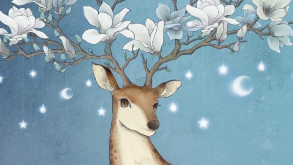Animal Deer Sika Deer Magnolia Illustration (Turbo Premium Space)