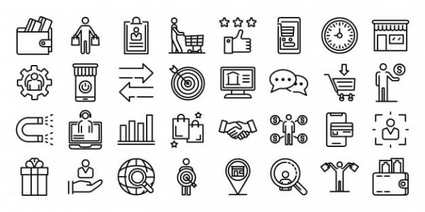 Buyer icons set, outline style (Turbo Premium Space)