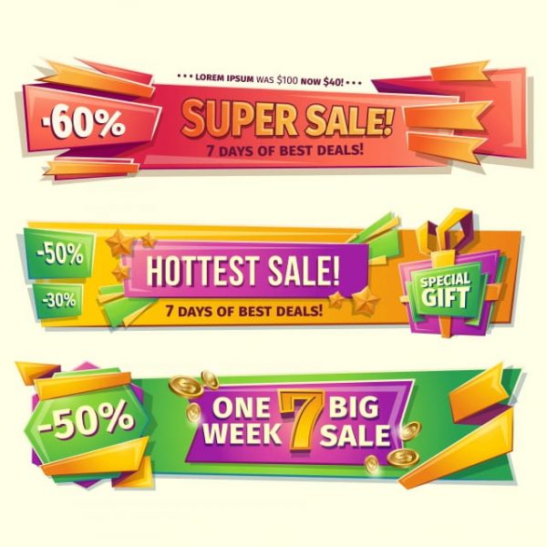 Cartoon Sale Banners Badges Stickers Tags