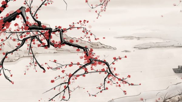 Chinese Style Ink Landscape Riverside Plum Blossom Illustration Psd Illustration (Turbo Premium Space)
