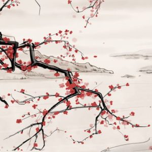 Chinese Style Ink Landscape Riverside Plum Blossom Illustration Psd Illustration
