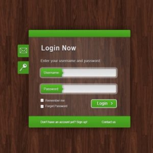 Green login form on wood text