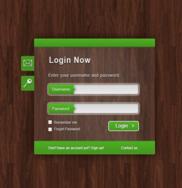 Green login form on wood text