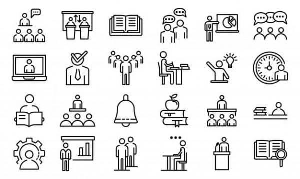 Lecture class icons set, outline (Turbo Premium Space)