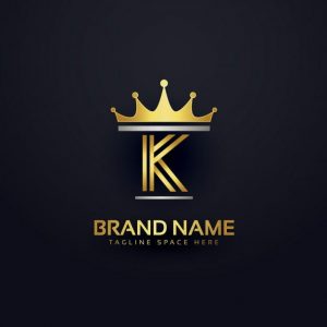 Letter k logo with golden crown