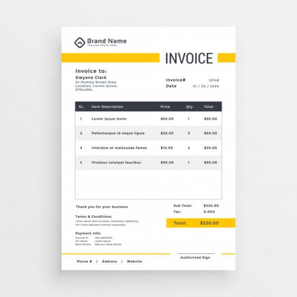 Minimal yellow invoice