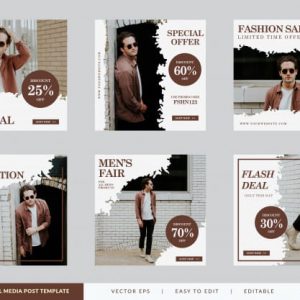 Minimalist fashion sale square banner template set