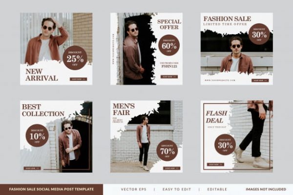 Minimalist fashion sale square banner template set