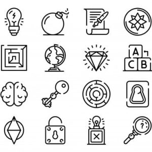 Quest icons set, outline style