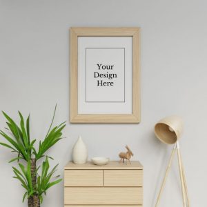 Realistic Single A1 Poster Frame Mock Up Design Template Hanging Portrait In White Scandinavia Interior Space