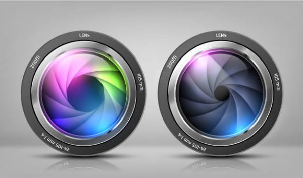 Realistic clipart with two camera lenses, photo objectives