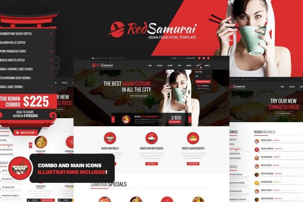 Red Samurai - Sushi and Asian Restaurant HTML