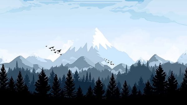 Snowy Mountain In The Forest Of Good Morning Illustration (Turbo Premium Space)