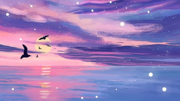 Sunset Sky Ocean Sea ​​level Illustration (Turbo Premium Space)