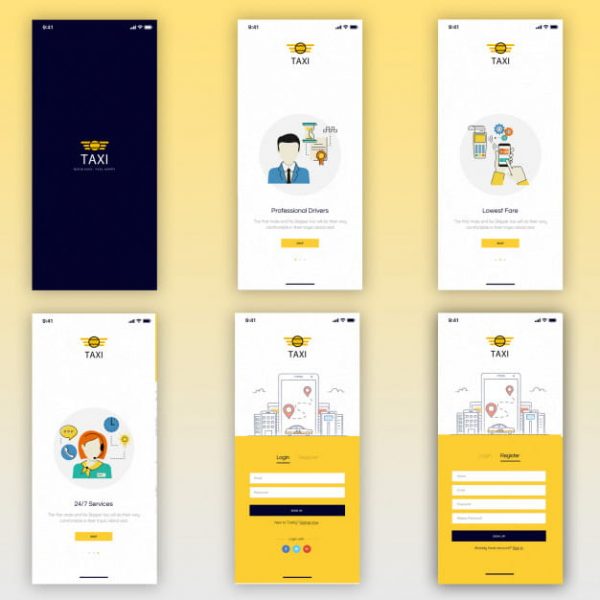 Taxi booking mobile ui kit