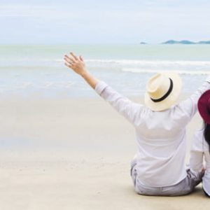 Asian couple on beach