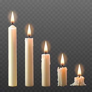 Vector Set Of Realistic White Burning Candles Isolated On A Tran